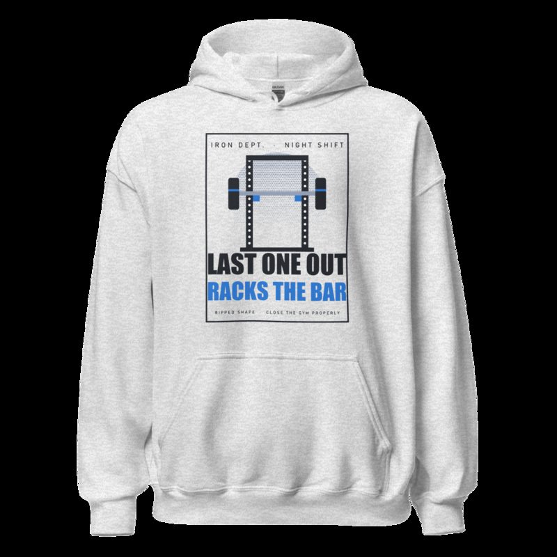 Ripped Shape Last One Out Racks The Bar Strength Division Hoodie Ash