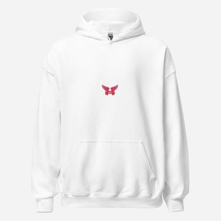 Ripped Shape Winged Dumbbell Icon Hoodie in White