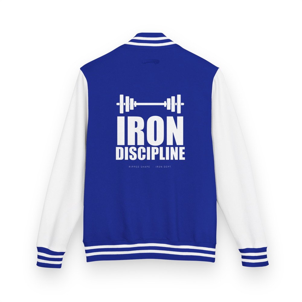 Ripped Shape Iron Discipline Varsity Jacket in Royal Blue/Arctic White