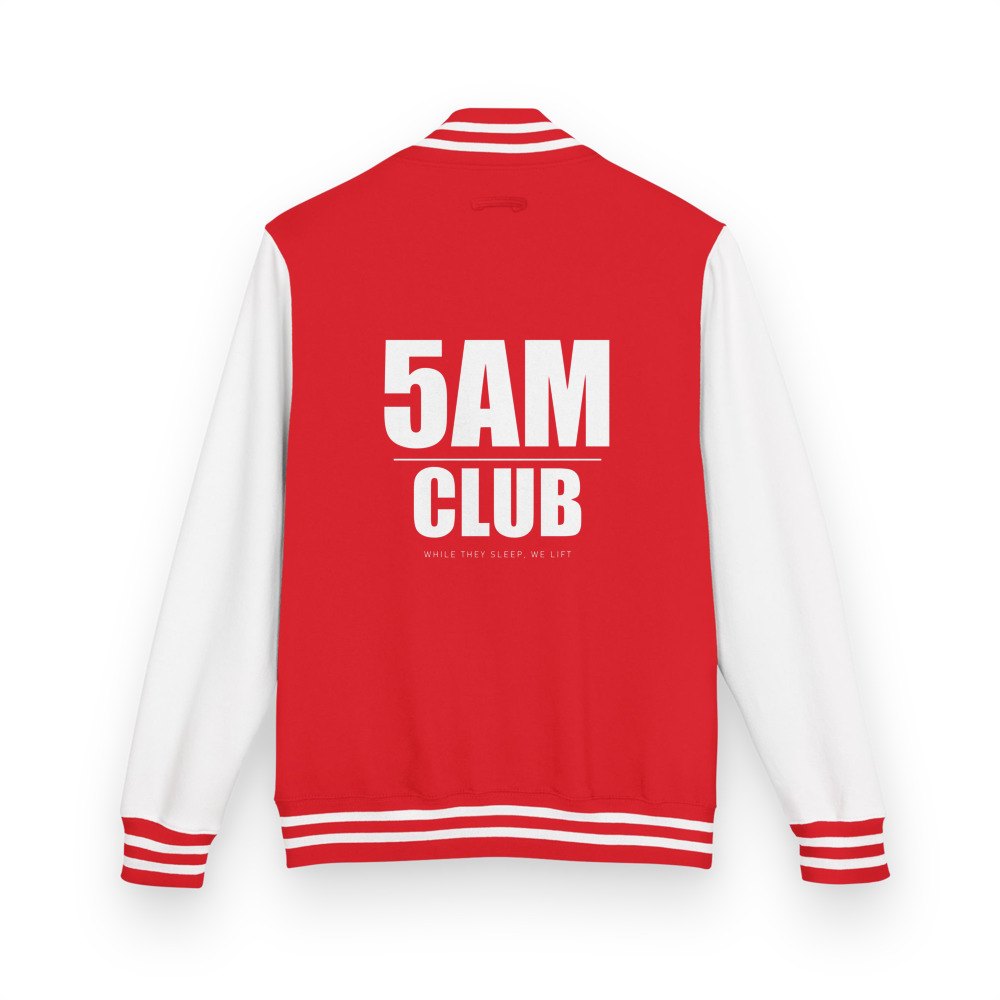 Ripped Shape 5AM Club Varsity Jacket in Fire Red/Arctic White