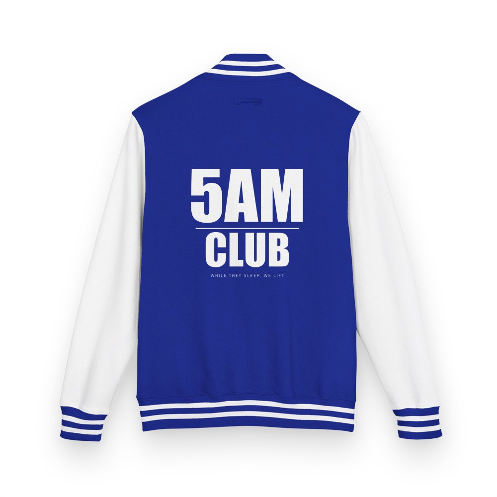 Ripped Shape 5AM Club Varsity Jacket in Royal Blue/Arctic White