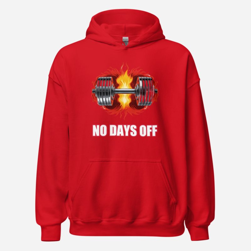 Ripped Shape No Days Off Dumbbell Fire Hoodie in Red