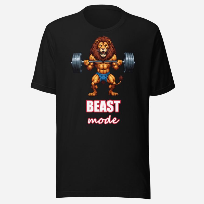 Ripped Shape Beast Mode Gym Lion Tee Black