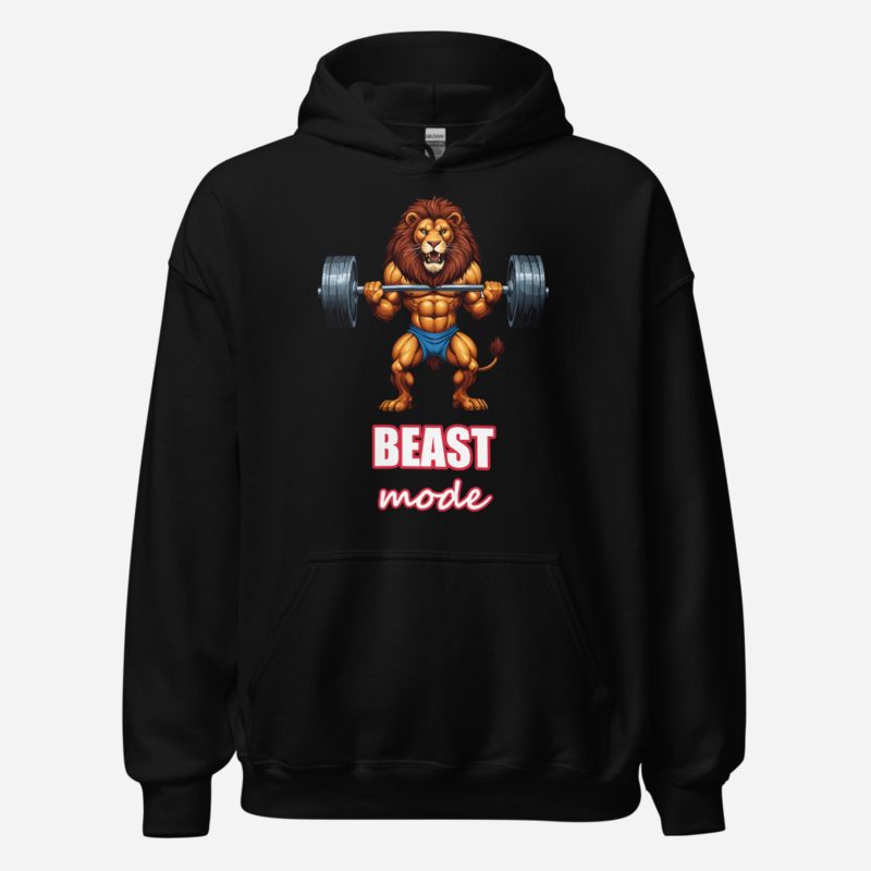 Ripped Shape Beast Mode Gym Lion Hoodie in Black