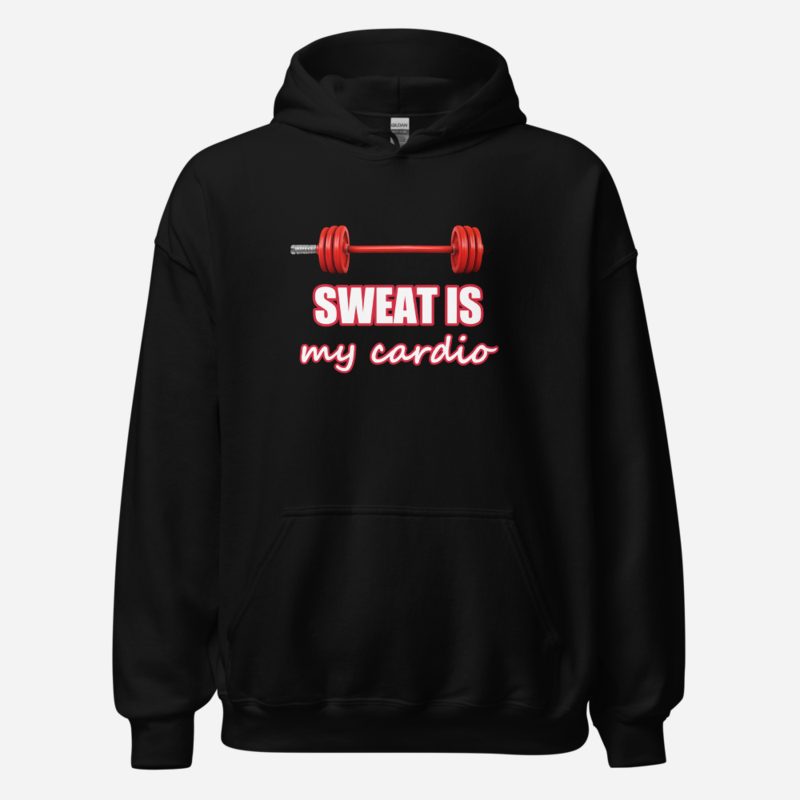 Ripped Shape Sweat Is My Cardio Heart Barbell Hoodie in Black