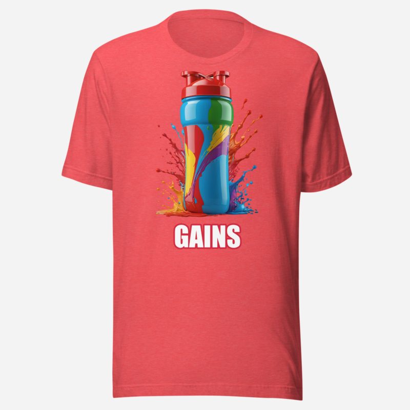 Ripped Shape Gains Protein Shaker Tee in Heather Red