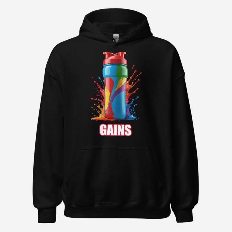 Ripped Shape Gains Protein Shaker Hoodie Black