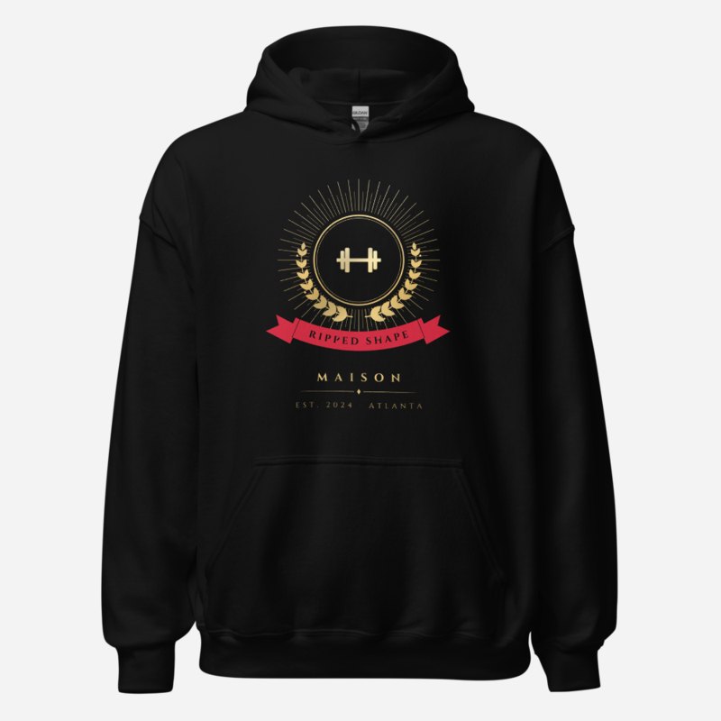 Ripped Shape Maison Heraldic Emblem Hoodie Black