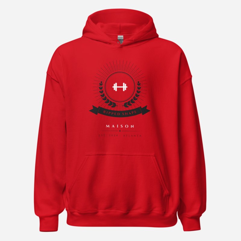 Ripped Shape Maison Heraldic Emblem Hoodie Red