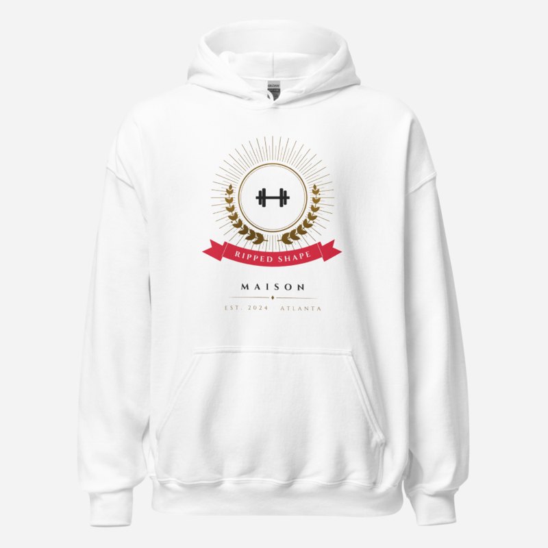 Ripped Shape Maison Heraldic Emblem Hoodie White