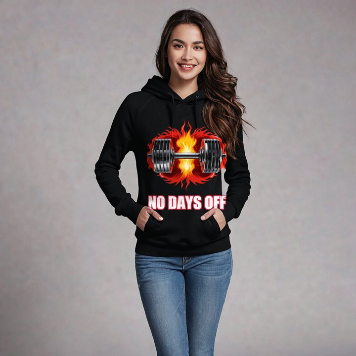 Ripped Shape No Days Off Dumbbell Fire Hoodie in Black