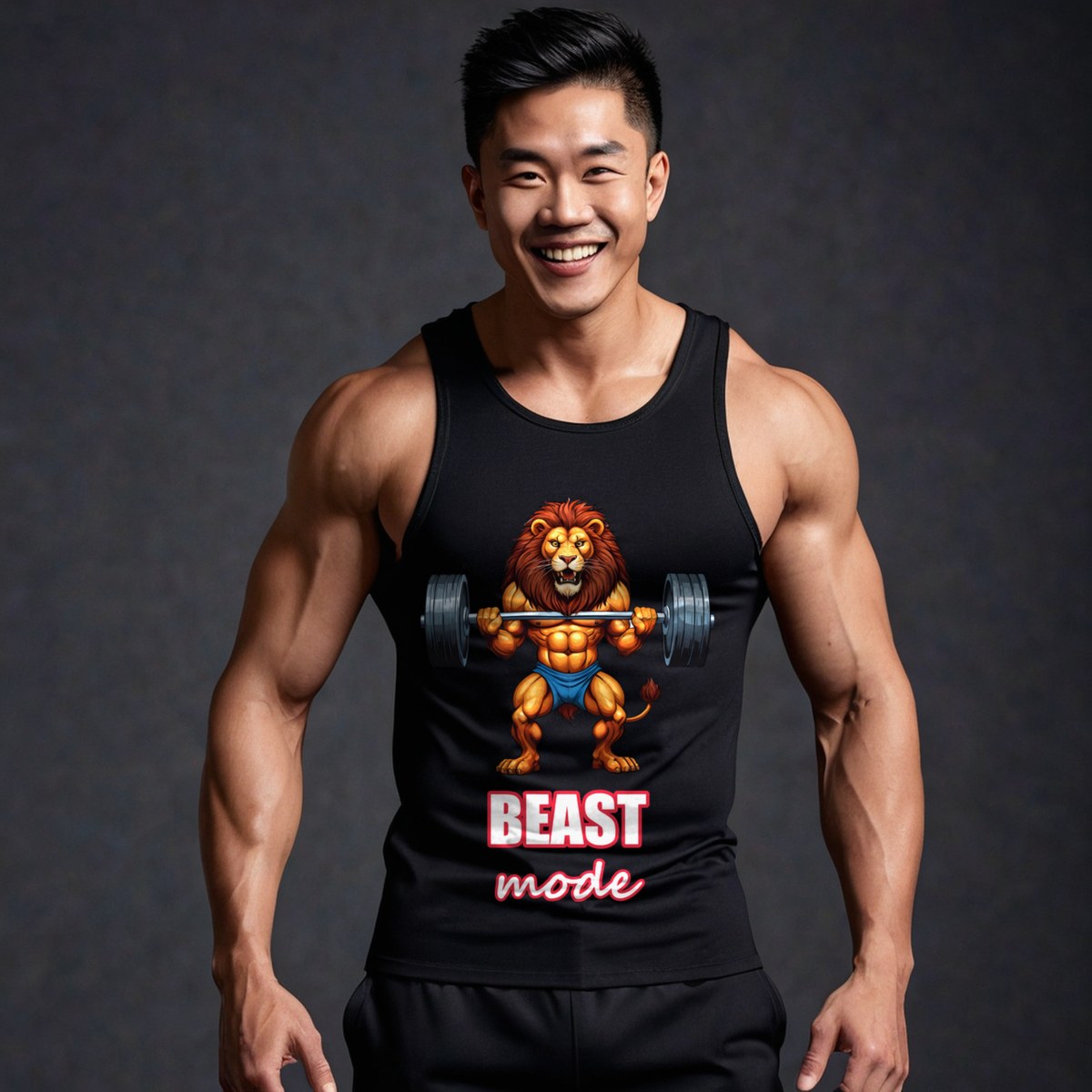 Ripped Shape Beast Mode Gym Lion Tank